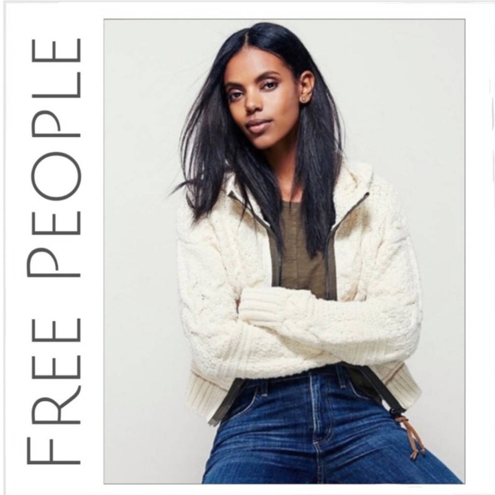 Rare♡ NWT- Free People Send Me A Cable Zip Front Hooded Sweater
